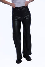 BLACK WIDE LEG LEATHER PANTS