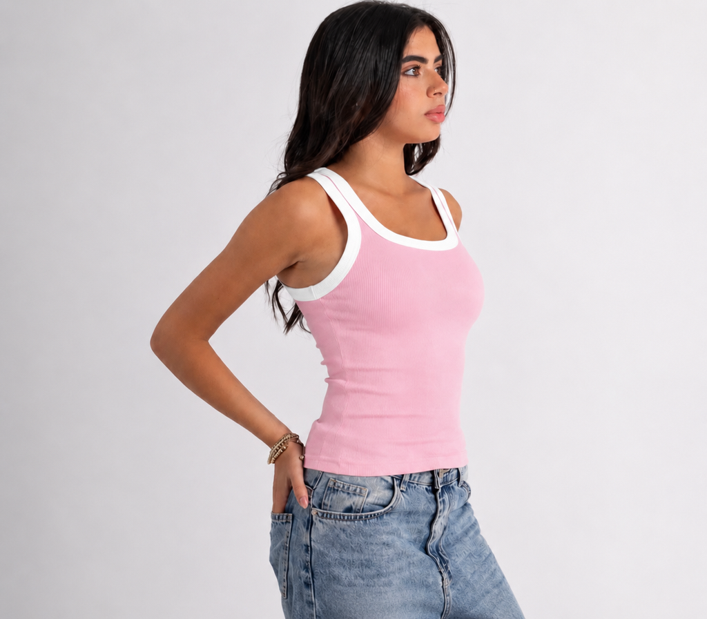 Ribbed Tank Top  x White