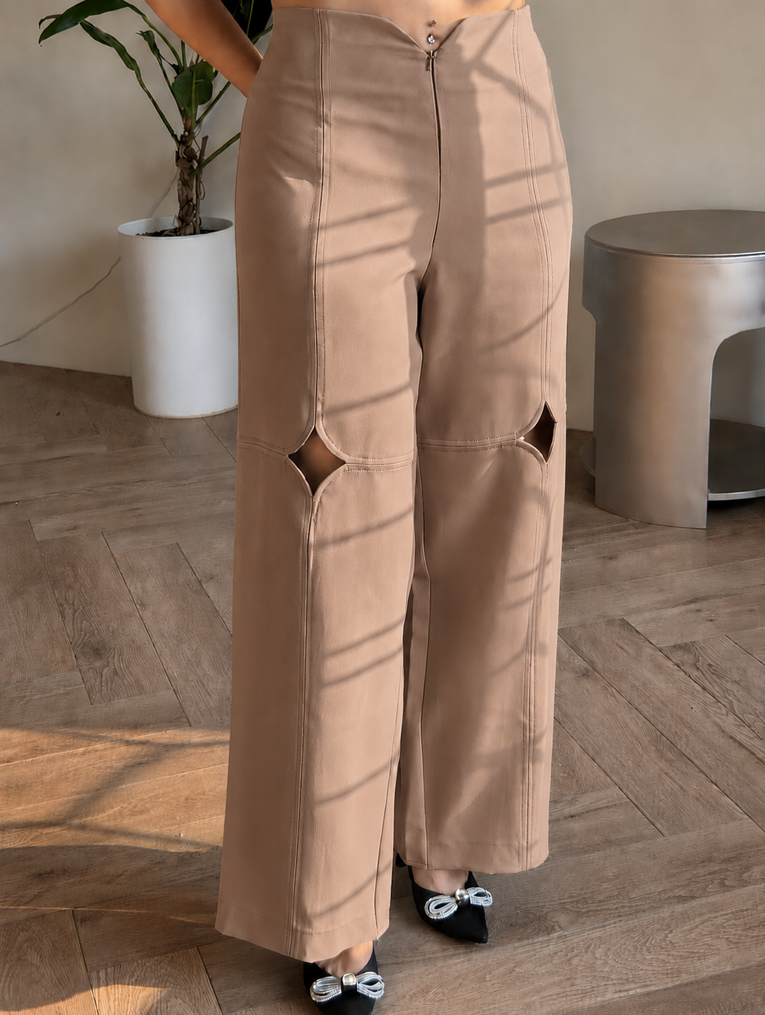 Wide-Leg Cutout Trousers