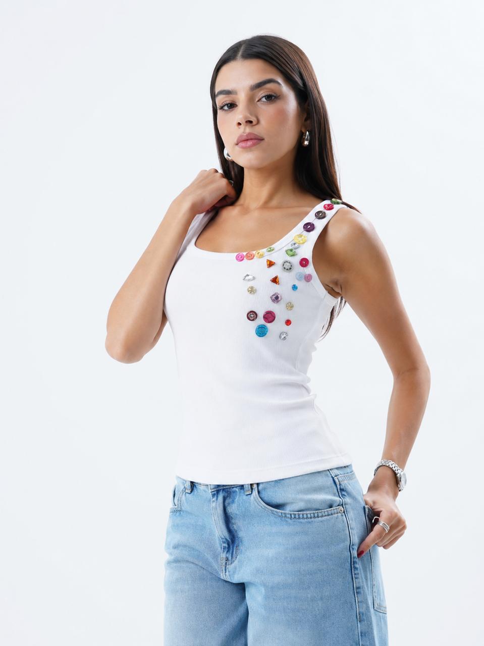 Natash Mixed Button Tank Top