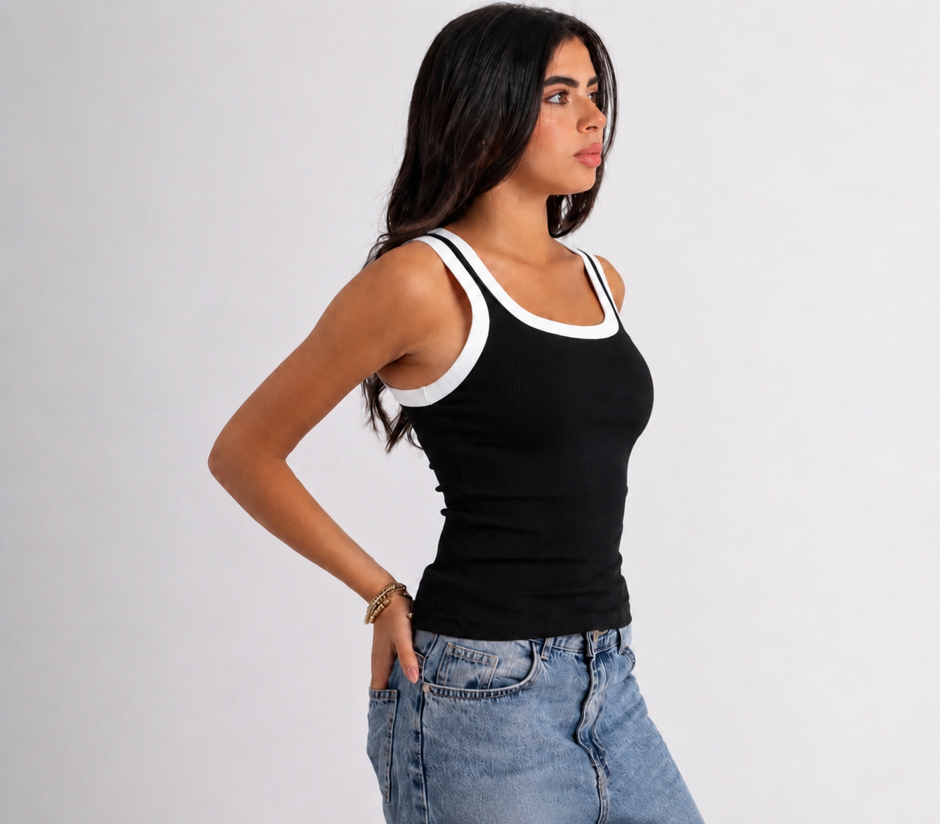 Ribbed Tank Top  x White