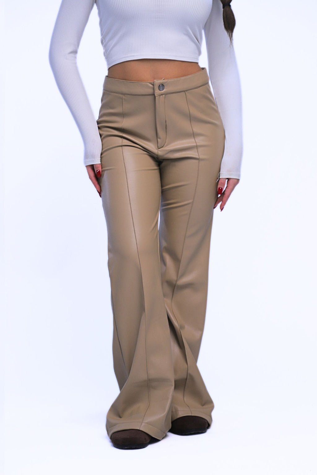 BLACK WIDE LEG LEATHER PANTS