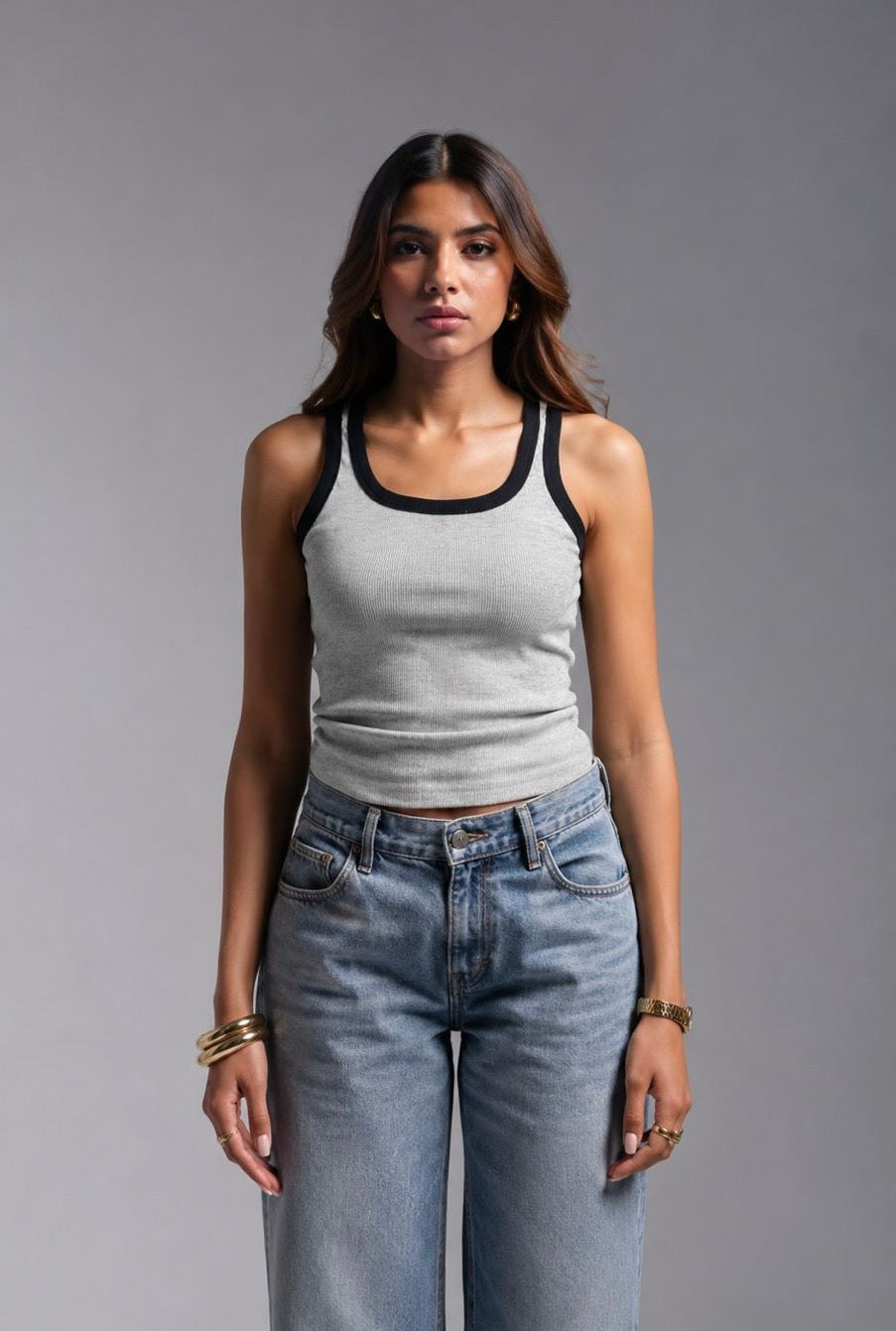 Ribbed Tank Top  x White